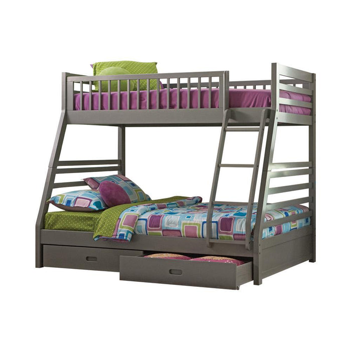 Ashton Twin Over Full 2-drawer Bunk Bed Cappuccino, White, Navy, Honey, & Brown - Casa Morelos / Coahuila Furniture (Oklahoma City, OK)