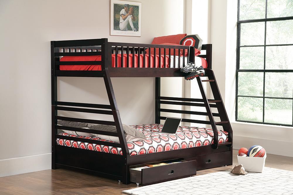 Ashton Twin Over Full 2-drawer Bunk Bed Cappuccino, White, Navy, Honey, & Brown - Casa Morelos / Coahuila Furniture (Oklahoma City, OK)
