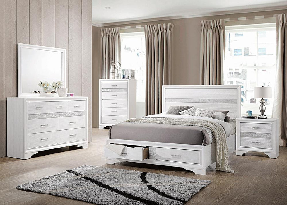 Miranda California King. E.King, & Queen 2-drawer Storage Bed Black & White - Casa Morelos / Coahuila Furniture (Oklahoma City, OK)