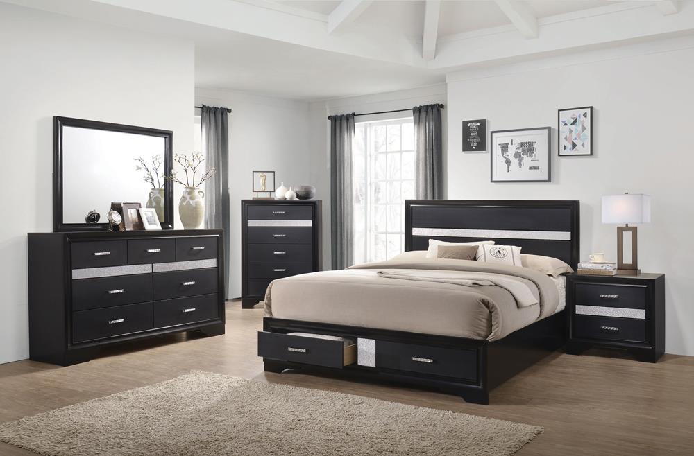 Miranda California King. E.King, & Queen 2-drawer Storage Bed Black & White - Casa Morelos / Coahuila Furniture (Oklahoma City, OK)