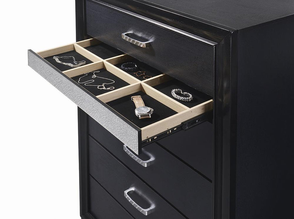 Miranda 5-drawer Chest Black and Rhinestone - Casa Morelos / Coahuila Furniture (Oklahoma City, OK)