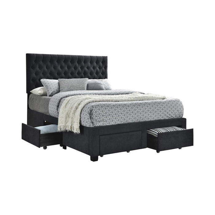 Soledad Eastern King, Full, & Queen 4-drawer Button Tufted Storage Bed Black & White - Casa Morelos / Coahuila Furniture (Oklahoma City, OK)