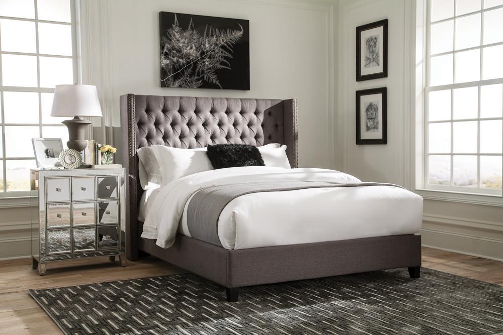 Bancroft Demi-wing Upholstered California King, E.King, Queen & Full Bed Grey - Casa Morelos / Coahuila Furniture (Oklahoma City, OK)
