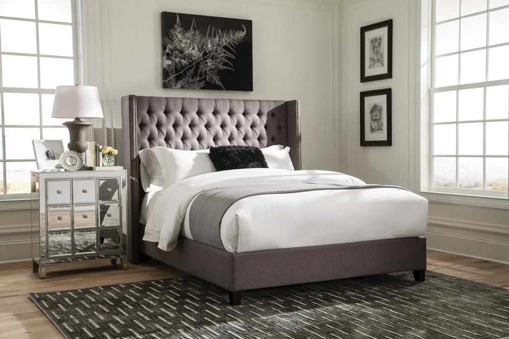 Bancroft Demi-wing Upholstered California King, E.King, Queen & Full Bed Grey - Casa Morelos / Coahuila Furniture (Oklahoma City, OK)