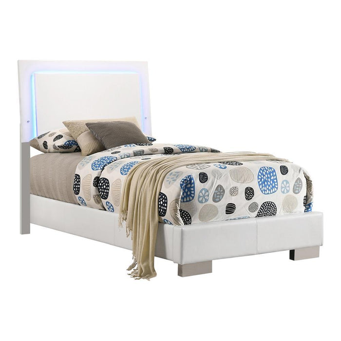 Felicity Full & Twin Panel Bed with LED Lighting Glossy White - Casa Morelos / Coahuila Furniture (Oklahoma City, OK)