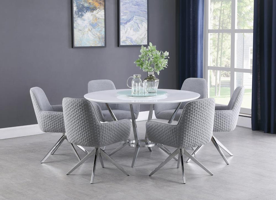 Abby Round Dining Table with Lazy Susan White and Chrome - Casa Morelos / Coahuila Furniture (Oklahoma City, OK)