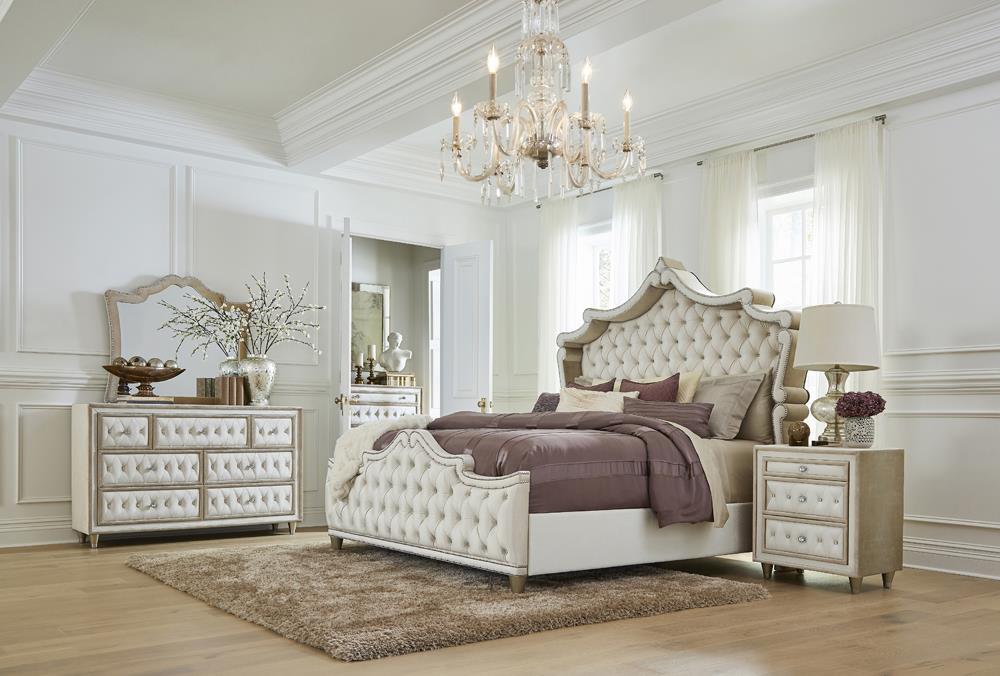 Antonella 5-drawer Upholstered Chest Ivory and Camel - Casa Morelos / Coahuila Furniture (Oklahoma City, OK)