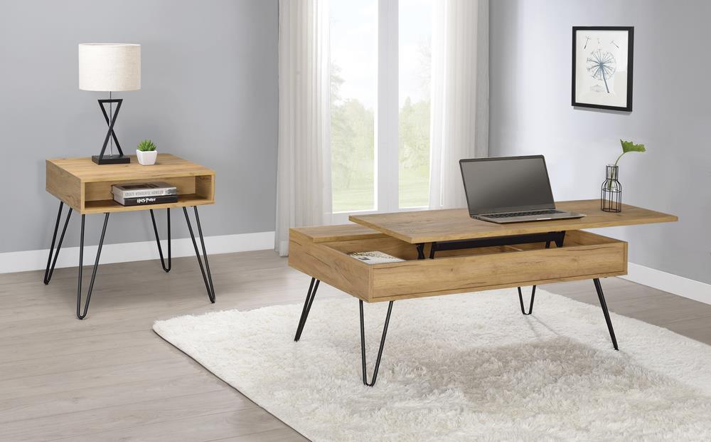 Fanning Lift Top Storage Coffee Table Golden Oak and Black - Casa Morelos / Coahuila Furniture (Oklahoma City, OK)