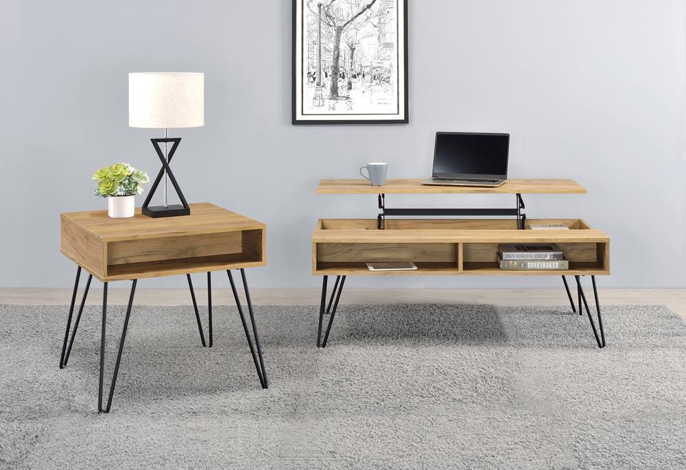 Fanning Lift Top Storage Coffee Table Golden Oak and Black - Casa Morelos / Coahuila Furniture (Oklahoma City, OK)