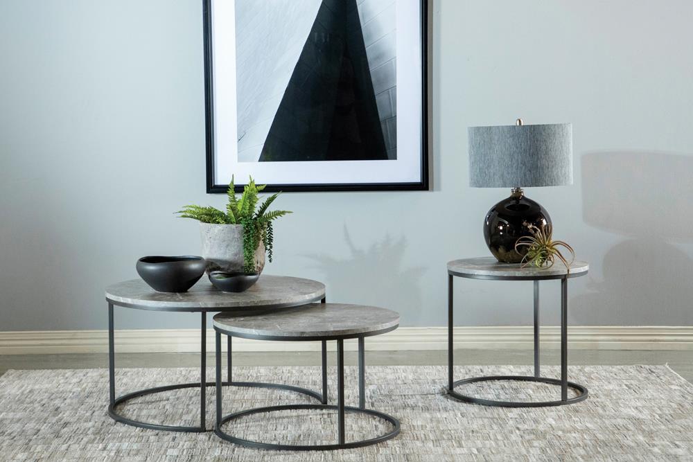 Lainey Round 2-piece Nesting Coffee Table Grey and Gunmetal - Casa Morelos / Coahuila Furniture (Oklahoma City, OK)