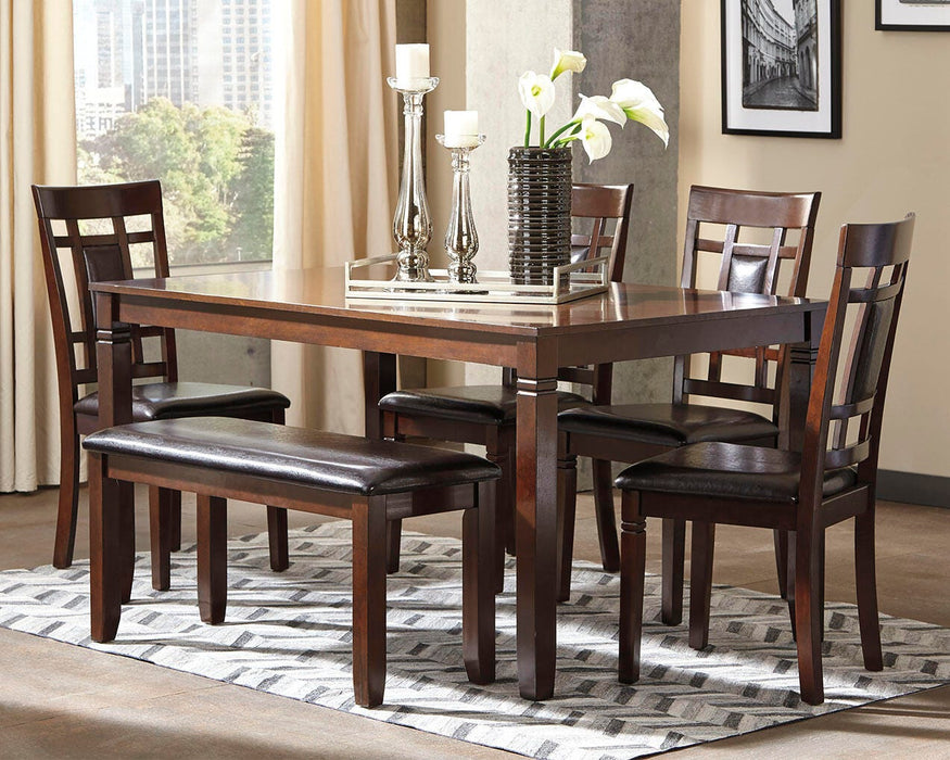 Bennox Dining Table and Chairs with Bench (Set of 6) - Casa Morelos / Coahuila Furniture (Oklahoma City, OK)