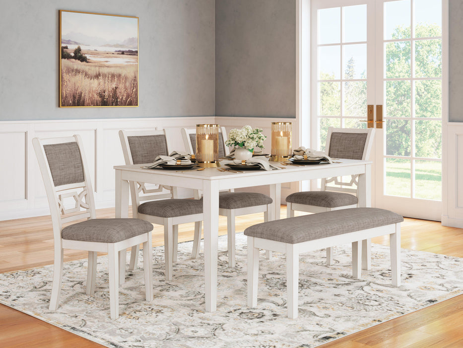 Erinberg Dining Table and 4 Chairs and Bench (Set of 6) - Casa Morelos / Coahuila Furniture (Oklahoma City, OK)
