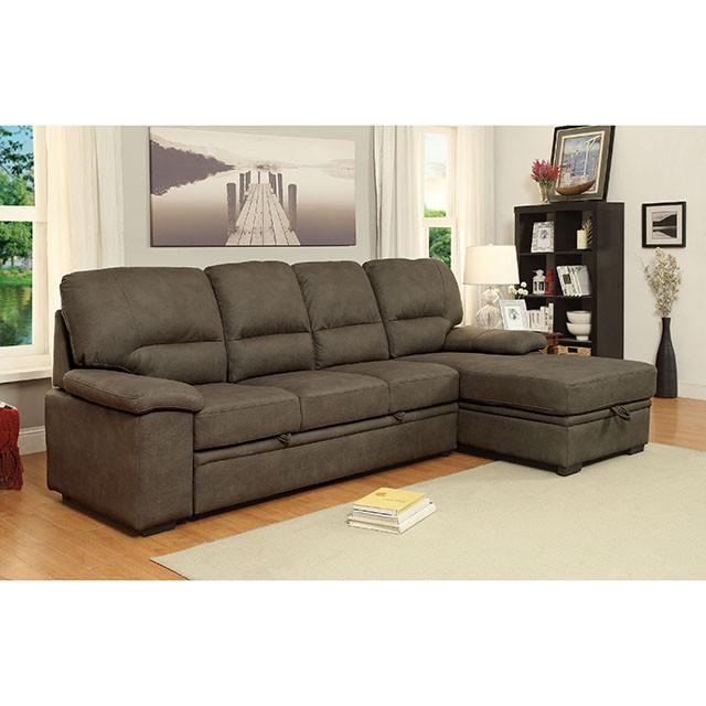 ALCESTER Brown & Gray Sectional w/ Sleeper, Ash - Casa Morelos / Coahuila Furniture (Oklahoma City, OK)