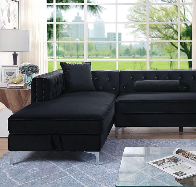 Amie Glam Gray & Black Sectional w/Storage - Casa Morelos / Coahuila Furniture (Oklahoma City, OK)