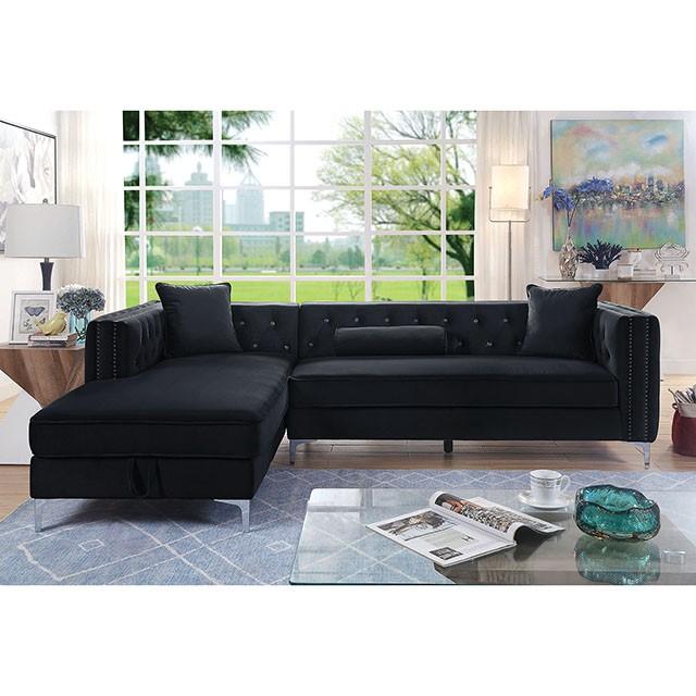 Amie Glam Gray & Black Sectional w/Storage - Casa Morelos / Coahuila Furniture (Oklahoma City, OK)