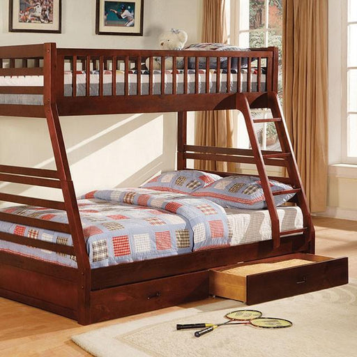 California II Cherry Twin/Full Bunk Bed w/ 2 Drawers Cherry, Walnut, Grey, &Oak - Casa Morelos / Coahuila Furniture (Oklahoma City, OK)
