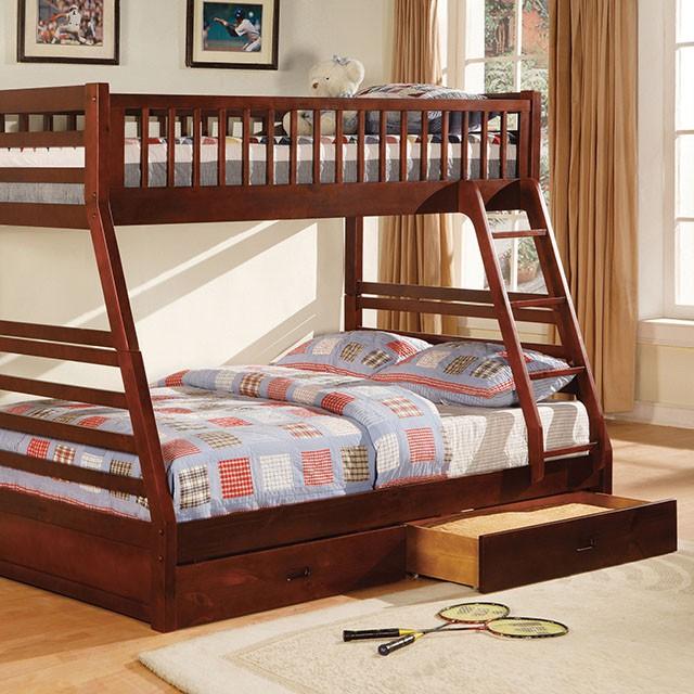 California II Cherry Twin/Full Bunk Bed w/ 2 Drawers Cherry, Walnut, Grey, &Oak - Casa Morelos / Coahuila Furniture (Oklahoma City, OK)