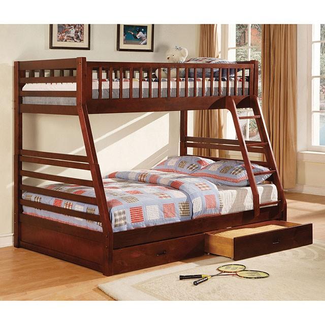 California II Cherry Twin/Full Bunk Bed w/ 2 Drawers Cherry, Walnut, Grey, &Oak - Casa Morelos / Coahuila Furniture (Oklahoma City, OK)