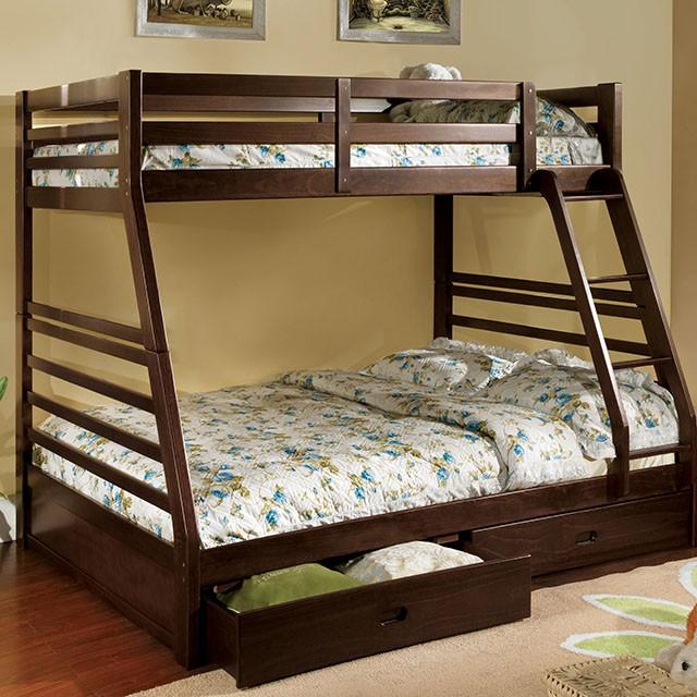 California II Cherry Twin/Full Bunk Bed w/ 2 Drawers Cherry, Walnut, Grey, &Oak - Casa Morelos / Coahuila Furniture (Oklahoma City, OK)