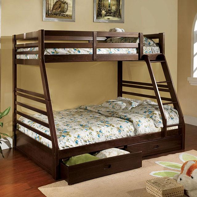 California II Cherry Twin/Full Bunk Bed w/ 2 Drawers Cherry, Walnut, Grey, &Oak - Casa Morelos / Coahuila Furniture (Oklahoma City, OK)