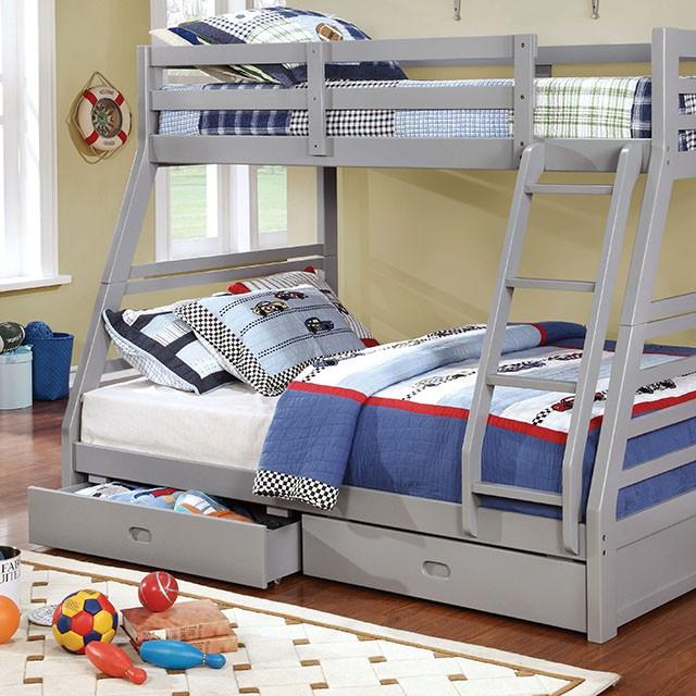 California II Cherry Twin/Full Bunk Bed w/ 2 Drawers Cherry, Walnut, Grey, &Oak - Casa Morelos / Coahuila Furniture (Oklahoma City, OK)