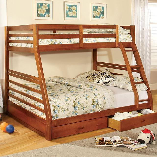 California II Cherry Twin/Full Bunk Bed w/ 2 Drawers Cherry, Walnut, Grey, &Oak - Casa Morelos / Coahuila Furniture (Oklahoma City, OK)
