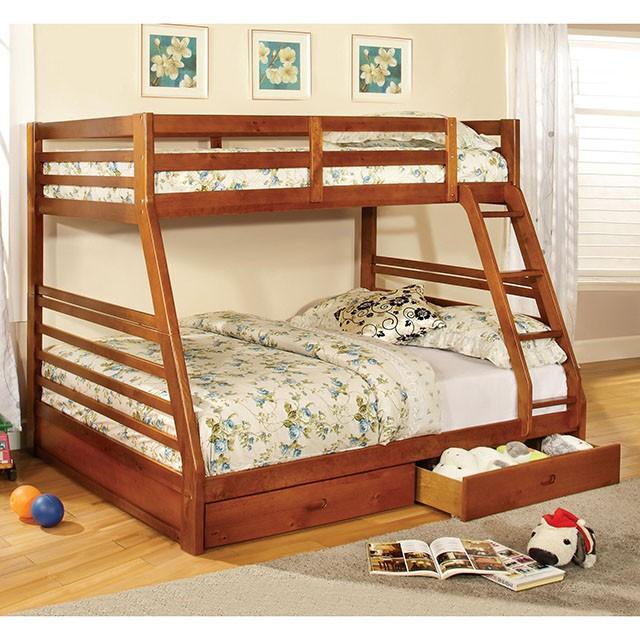 California II Cherry Twin/Full Bunk Bed w/ 2 Drawers Cherry, Walnut, Grey, &Oak - Casa Morelos / Coahuila Furniture (Oklahoma City, OK)