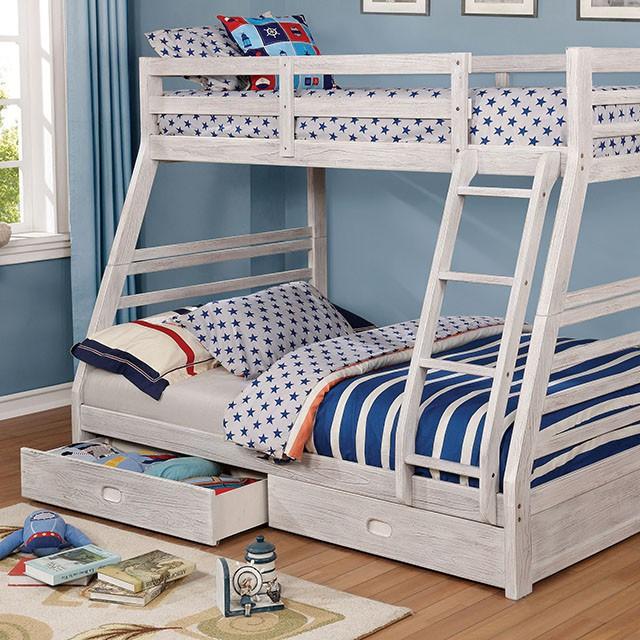 California III Wire-Brushed White Twin/Full Bunk Bed w/ 2 Drawers - Casa Morelos / Coahuila Furniture (Oklahoma City, OK)