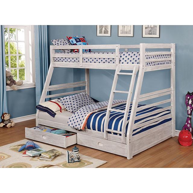 California III Wire-Brushed White Twin/Full Bunk Bed w/ 2 Drawers - Casa Morelos / Coahuila Furniture (Oklahoma City, OK)
