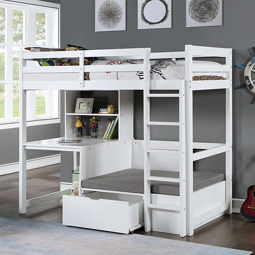 CALLISTUS Twin Workstation Loft Bed, White & Gray - Casa Morelos / Coahuila Furniture (Oklahoma City, OK)