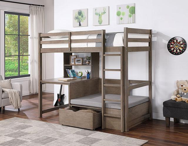 CALLISTUS Twin Workstation Loft Bed, White & Gray - Casa Morelos / Coahuila Furniture (Oklahoma City, OK)