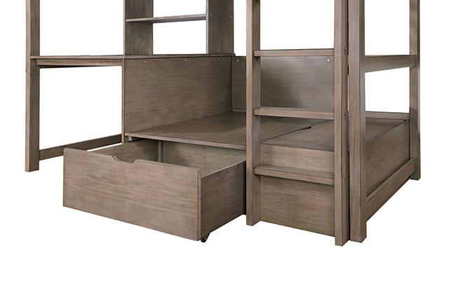 CALLISTUS Twin Workstation Loft Bed, White & Gray - Casa Morelos / Coahuila Furniture (Oklahoma City, OK)