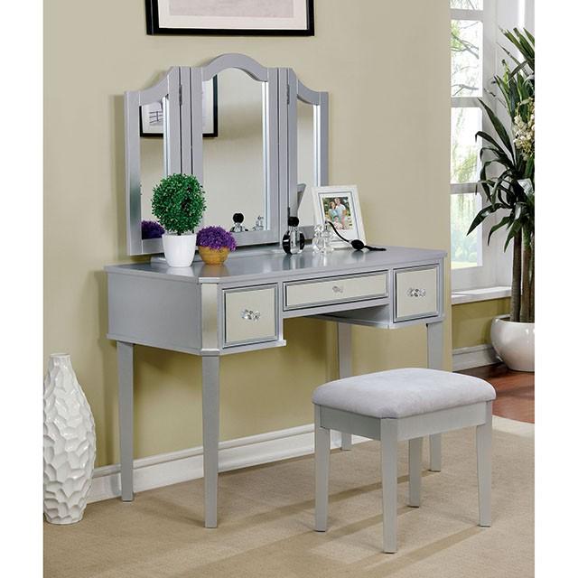CLARISSE Silver Vanity w/ Stool - Casa Morelos / Coahuila Furniture (Oklahoma City, OK)