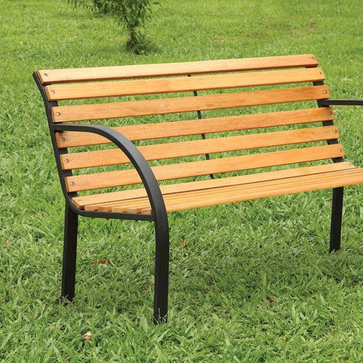 DUMAS Oak/Black Patio Wooden Bench - Casa Morelos / Coahuila Furniture (Oklahoma City, OK)