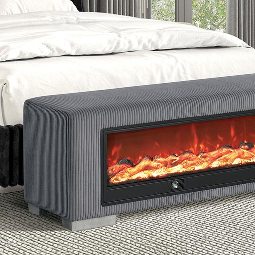 Elnath Bench w/ Visual Wood Log Fireplace Gray - Casa Morelos / Coahuila Furniture (Oklahoma City, OK)