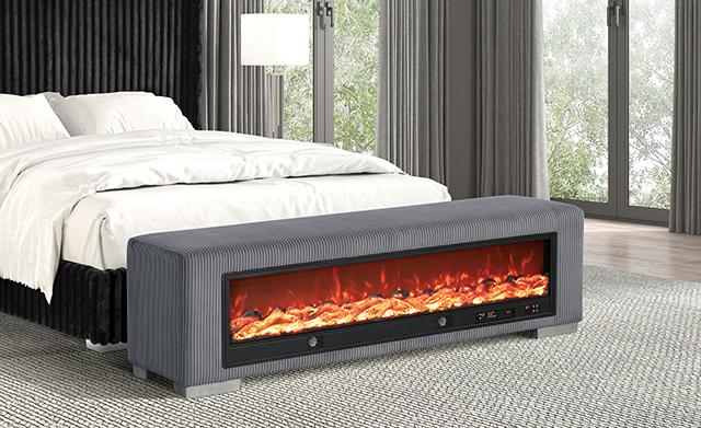 Elnath Bench w/ Visual Wood Log Fireplace Gray - Casa Morelos / Coahuila Furniture (Oklahoma City, OK)