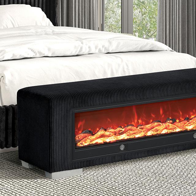 Elnath Bench w/ Visual Wood Log Fireplace Gray - Casa Morelos / Coahuila Furniture (Oklahoma City, OK)