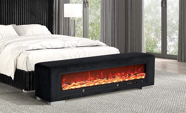 Elnath Bench w/ Visual Wood Log Fireplace Gray - Casa Morelos / Coahuila Furniture (Oklahoma City, OK)