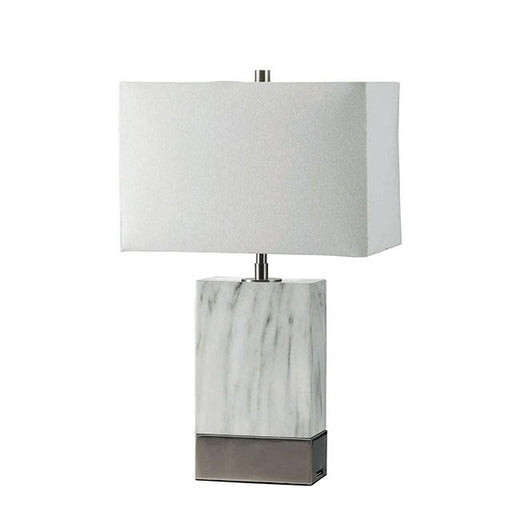 Faith White Marble/Silver 20"H White Marble Steel Table Lamp - Casa Morelos / Coahuila Furniture (Oklahoma City, OK)