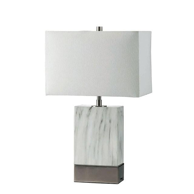 Faith White Marble/Silver 20"H White Marble Steel Table Lamp - Casa Morelos / Coahuila Furniture (Oklahoma City, OK)