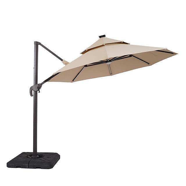 Fera 10 Ft Round Umbrella w/ LED Bulb + 37" Large Base - Casa Morelos / Coahuila Furniture (Oklahoma City, OK)