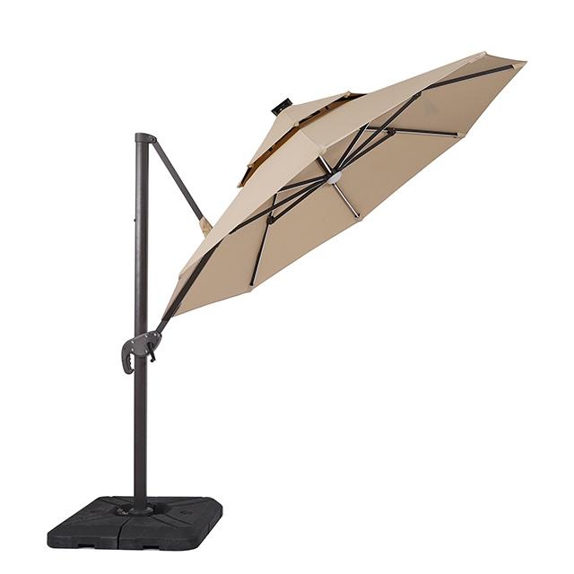 Fera 10 Ft Round Umbrella w/ LED Bulb + 37" Large Base - Casa Morelos / Coahuila Furniture (Oklahoma City, OK)