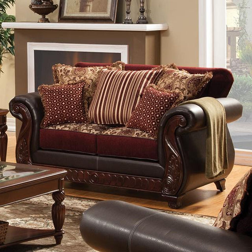 Franklin Burgundy/Espresso Love Seat, Burgundy - Casa Morelos / Coahuila Furniture (Oklahoma City, OK)