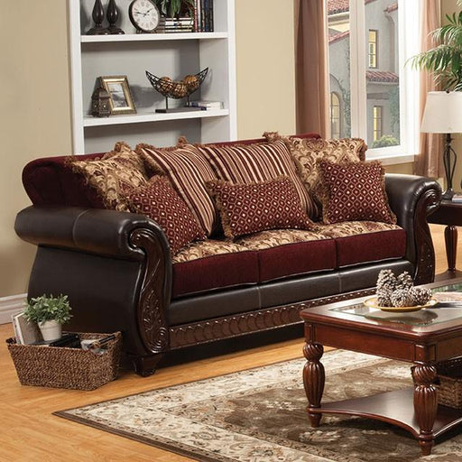 Franklin Burgundy/Espresso Sofa, Burgundy - Casa Morelos / Coahuila Furniture (Oklahoma City, OK)