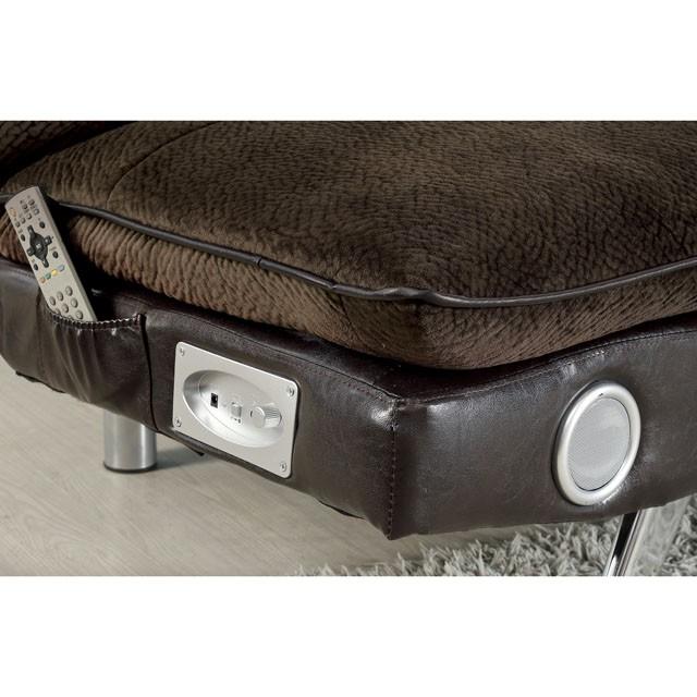 GALLAGHER Dark Brown/Chrome Futon Sofa w/ Bluetooth Speaker, Brown - Casa Morelos / Coahuila Furniture (Oklahoma City, OK)