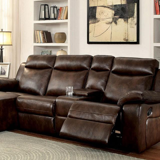 Hardy Brown Sectional w/ Console, Brown - Casa Morelos / Coahuila Furniture (Oklahoma City, OK)