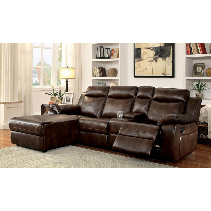 Hardy Brown Sectional w/ Console, Brown - Casa Morelos / Coahuila Furniture (Oklahoma City, OK)
