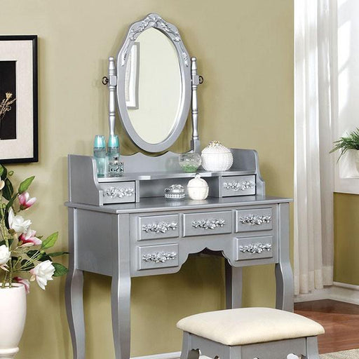 Harriet Silver Vanity w/ Stool - Casa Morelos / Coahuila Furniture (Oklahoma City, OK)
