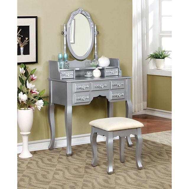 Harriet Silver Vanity w/ Stool - Casa Morelos / Coahuila Furniture (Oklahoma City, OK)