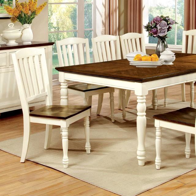HARRISBURG Vintage White/Dark Oak Dining Table w/ 18" Butterfly Leaf - Casa Morelos / Coahuila Furniture (Oklahoma City, OK)